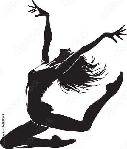 Graceful Silhouette of a Dancer in Mid Leap Displaying Artistic Movement and Expression