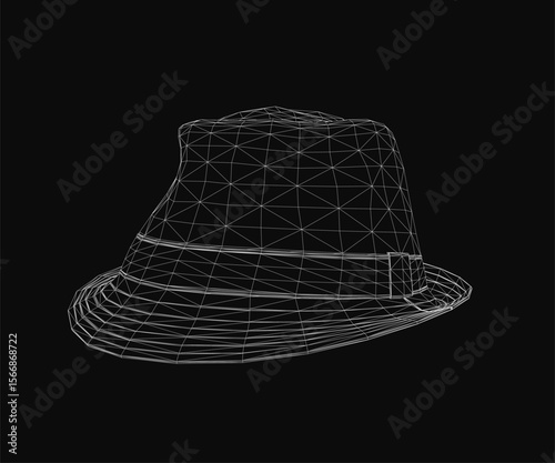 A stylish fedora hat rendered in high-quality 3D with realistic textures and fine details. The black background highlights the hat's elegant silhouette and classic design. Perfect for fashion.