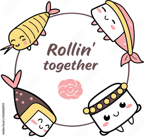 Adorable kawaii sushi characters in a cute pack design
