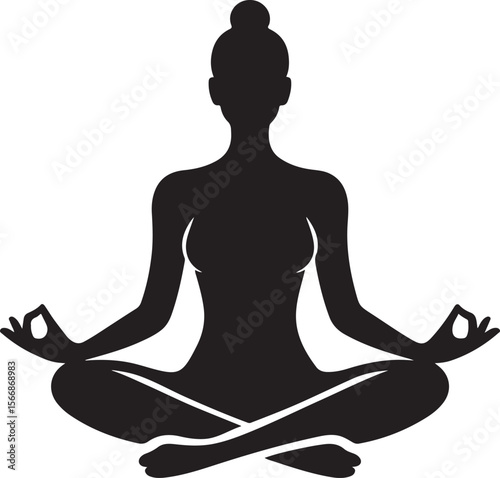 Silhouette of a woman meditating in a lotus pose for wellness and tranquility