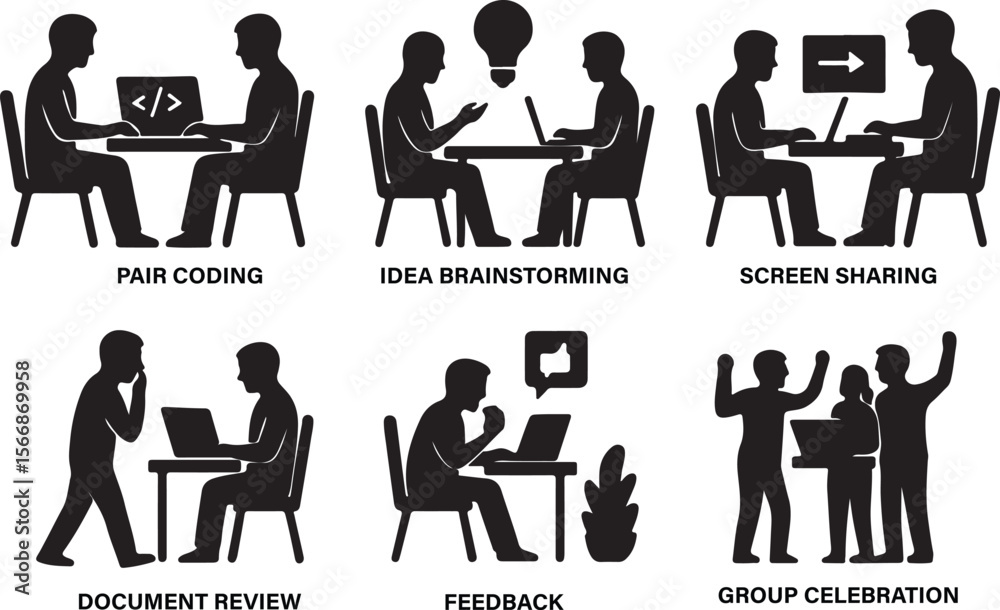 Naklejka premium Illustration of Collaborative Teamwork in Software Development