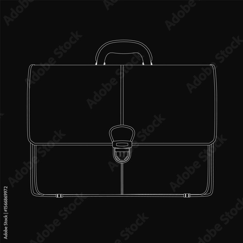 Black briefcase stands out as a crisp vector illustration on a dark background. The clean white outline enhances its professional appearance. Perfect for business themes and presentations.