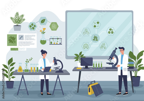 Scientists Researching Plant-Based Compounds in a Modern Laboratory Setting Exploring Nature's Potential for Scientific Breakthroughs