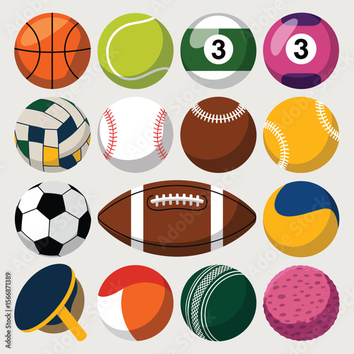 Collection of diverse sports balls and equipment on a neutral background