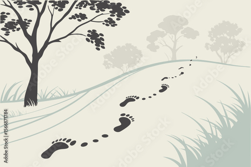Footprints on a Hillside with Trees path nature