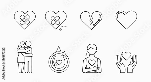 Heart Healing Line Art Illustrations of Love, Mending, and Support