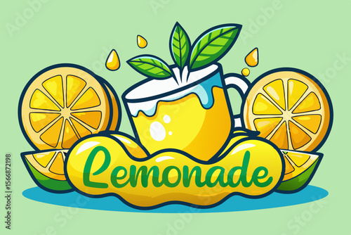 Fresh lemonade with sliced lemons and mint leaves yellow citrus