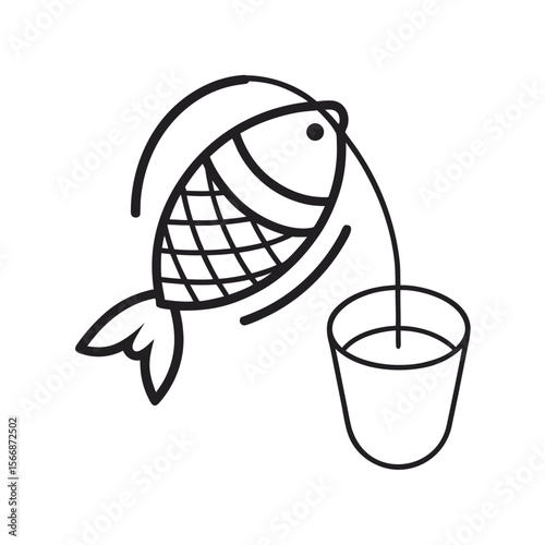 Line Work of Fishing Net Catching Fish Drawing