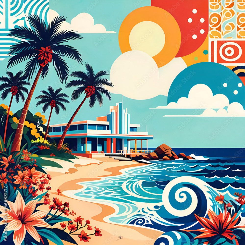 Obraz premium tropical beach vector illustration sumer