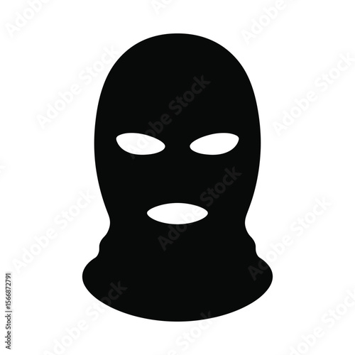 A minimalist black and white illustration of a ski mask silhouette