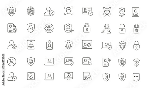 Vector Icon Set for Digital Identity and Authentication | Adjustable Line Weight | Biometric Fingerprint, Face Recognition, Cybersecurity, Privacy, User Access, Verification, Secure Login
