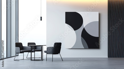 Wallpaper Mural White and black abstract painting hangs on a wall in a room Torontodigital.ca