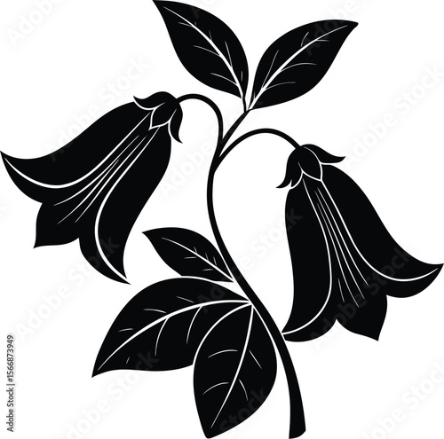 Bell flower with leaf silhouette illustration