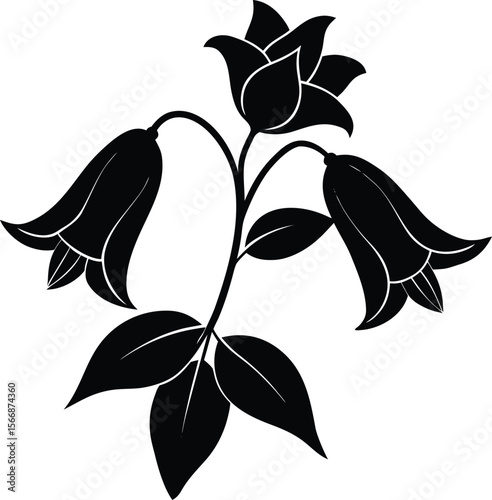 Bell flower with leaf silhouette illustration