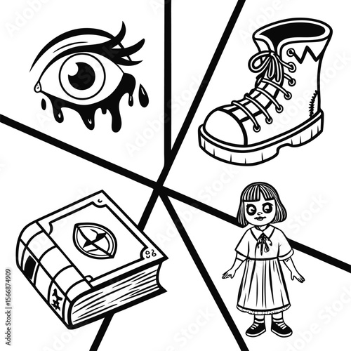 Here's your sentence:

Vector illustration set of Christmas tree, shoes, and boots with people icons