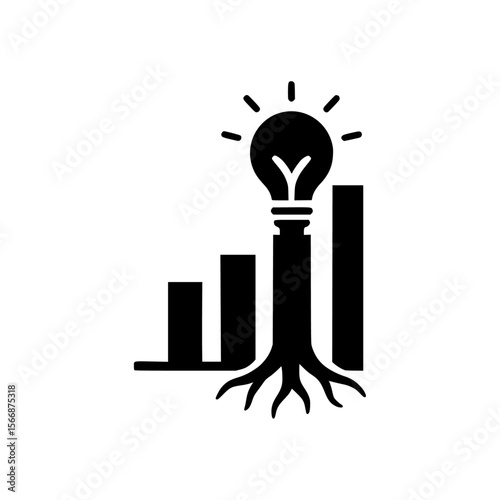 A rising bar graph where the tallest bar transforms into a lightbulb shape, symbolizing growth icon