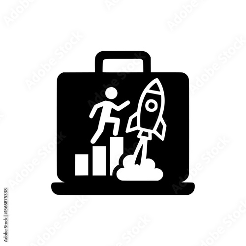 A rocket blasting upward with a business briefcase symbolizing launching your career or startup icon