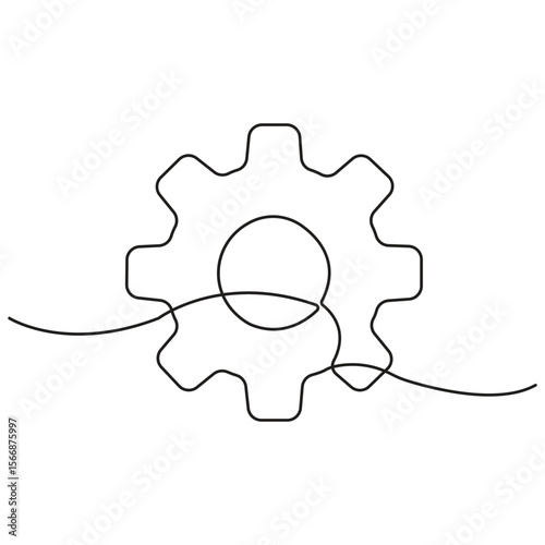 Continuous Line Drawing of  Interlocking Gears Representing Mechanism, Collaboration, Engineering, Process Automation, Industry Technology, and Mechanical System Concept.
