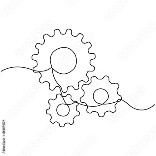 Continuous Line Drawing of  Interlocking Gears Representing Mechanism, Collaboration, Engineering, Process Automation, Industry Technology, and Mechanical System Concept.