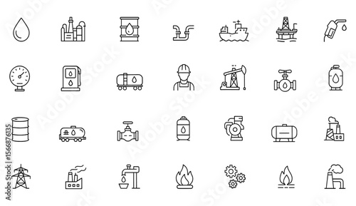 Canvas Print Oil Industry Vector Icon Set with Adjustable Line Weight — Fuel, Refinery, Pipel