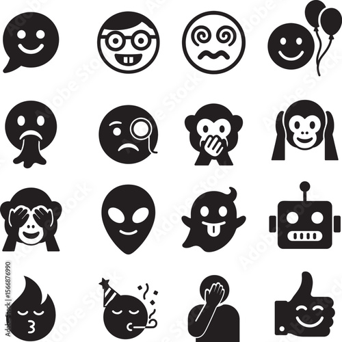 Emoji silhouette vector art illustration icon set