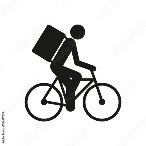 Black silhouette of person riding bicycle with delivery box rider transportation