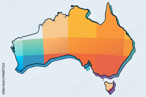 Gradient Filled Vector Map of Australia with Smooth Outline australia map colorful
