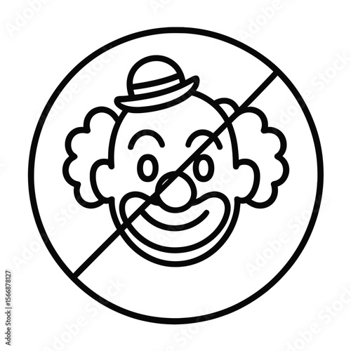 Illustrative symbol of a clown crossed out in black outline  