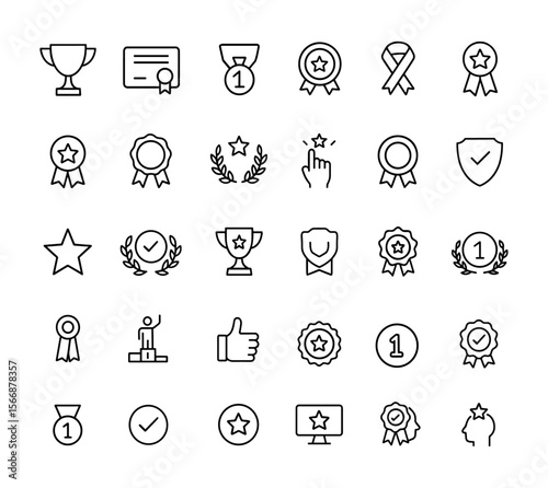Vector Awards Icon Set | Trophy, Badge, Ribbon, Certificate, Podium, Ranking & Achievement Symbols | Prize, Star, Reward, Medal, Quality, Victory, Success, Champion, Recognition