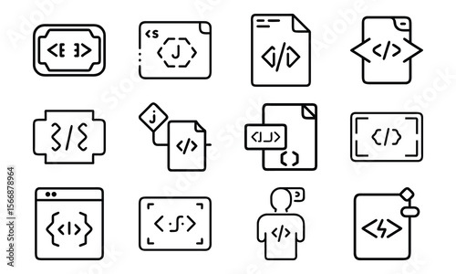 Vector icons illustrating coding concepts web development computer programming and software creation