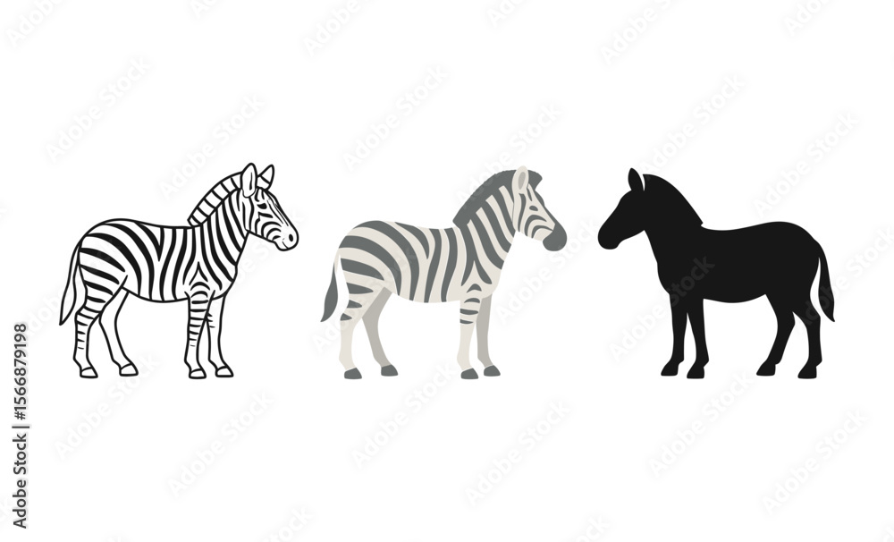 Fototapeta premium Abstract zebra variations: artistic minimalist silhouette and pattern exploration