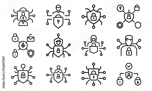 Cyber security and data protection icons illustrating digital safety and secure connectivity