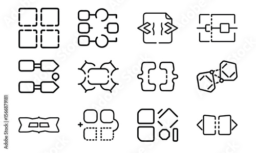 Vector icons representing data diagrams flowcharts and programming symbols for various design and technology concepts