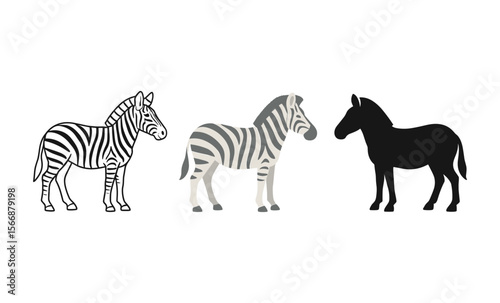 Abstract zebra variations: artistic minimalist silhouette and pattern exploration
