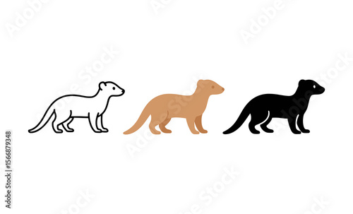 Minimalist animal silhouette collection: black, white, brown ferret illustrations