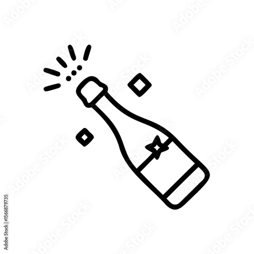 Handdrawn champagne bottle with star label celebratory sparkles on celebration