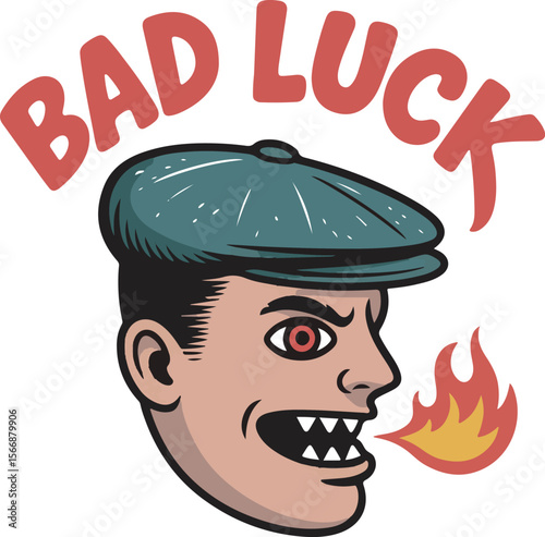 Angry man with fiery breath and cap fire