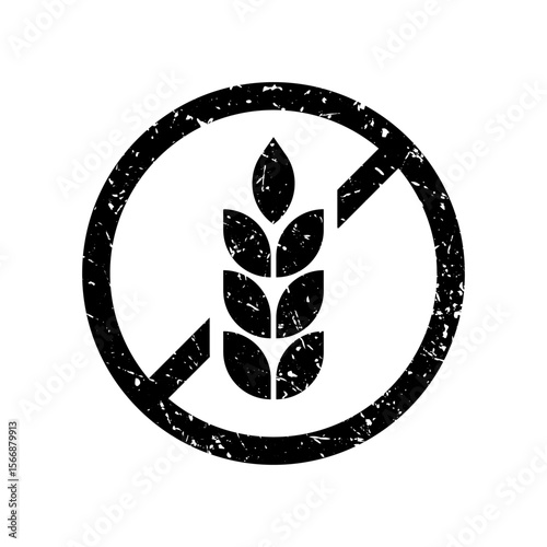 Gluten free icon. Logo symbol gluten free bread. Grain wheat. Oat fiber food against celiac disease. Black round label isolated on white background. Badge design cereal. Sticker. Vector illustration
