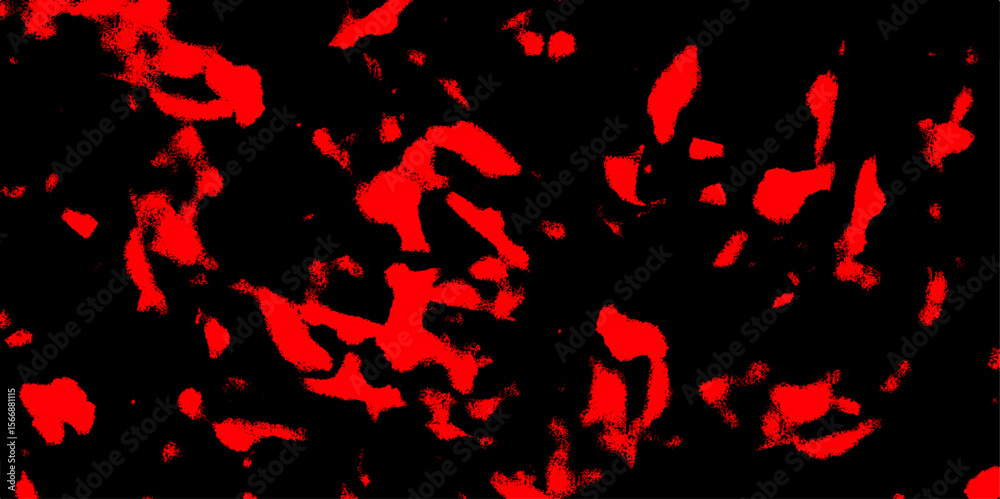 Abstract high-contrast with irregular, organic red shapes scattered across a solid black background. Red blotches resemble lava or molten. Edgy, high-impact visual designs or backgrounds