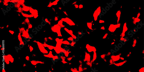 Abstract high-contrast with irregular, organic red shapes scattered across a solid black background. Red blotches resemble lava or molten. Edgy, high-impact visual designs or backgrounds
