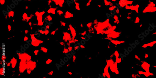 Abstract high-contrast with irregular, organic red shapes scattered across a solid black background. Red blotches resemble lava or molten. Edgy, high-impact visual designs or backgrounds