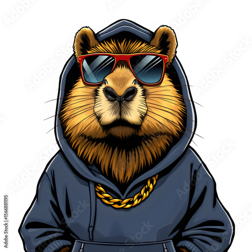Capybara in hoodie with gold chain graffiti style.