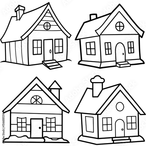 Tumbledown Old House Cartoon Coloring Page – Spooky Haunted Mansion Line Art Illustration