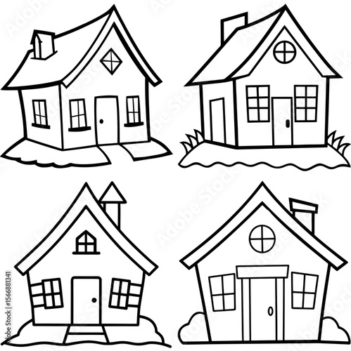 Tumbledown Old House Cartoon Coloring Page – Spooky Haunted Mansion Line Art Illustration
