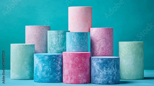 colorful geometric cylinders for art and design inspiration
