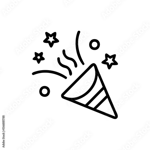 Party popper with stars circles on a celebration confetti