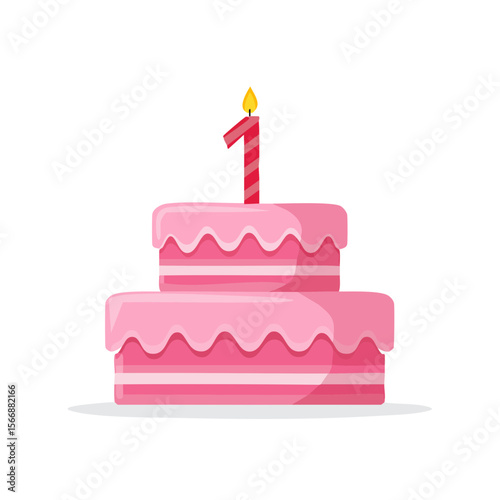 Festive 1st Birthday Cake with Candle Isolated on a Transparent Background
