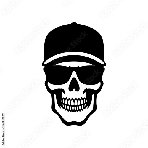 Skull with baseball cap and sunglasses