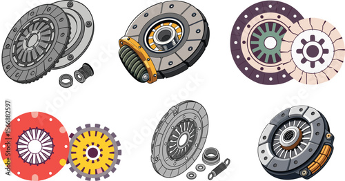 High-Detail 3D Vector Car Clutch System Illustration. 