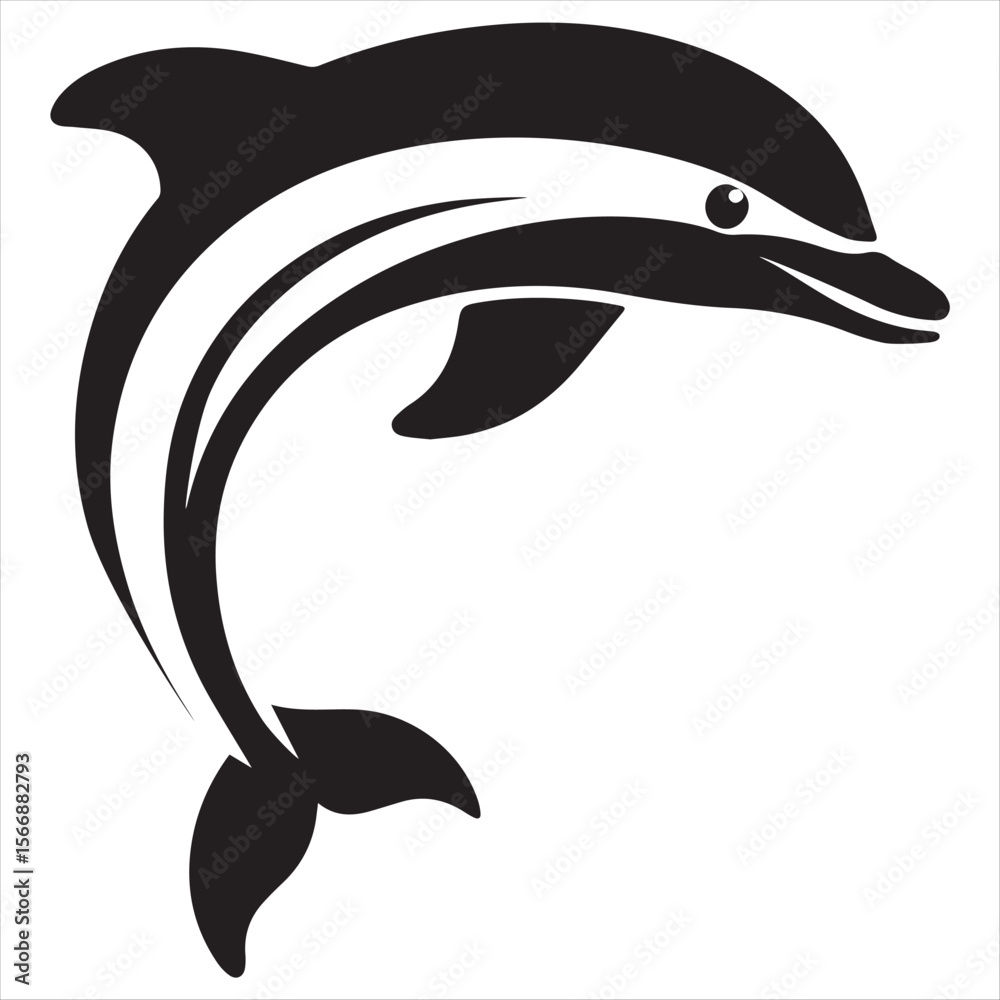 Obraz premium Minimal Dolphin Logo Design – Silhouette Style Vector Illustration for Ocean Branding, Marine Animal Identity, Modern Clean Sea-Inspired Logo Concept